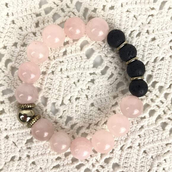 Rose Quartz Lava Bead Meditation Diffuser Bracelet - Picture 2 of 2